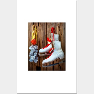 Ice Skates And Red Ornament Posters and Art